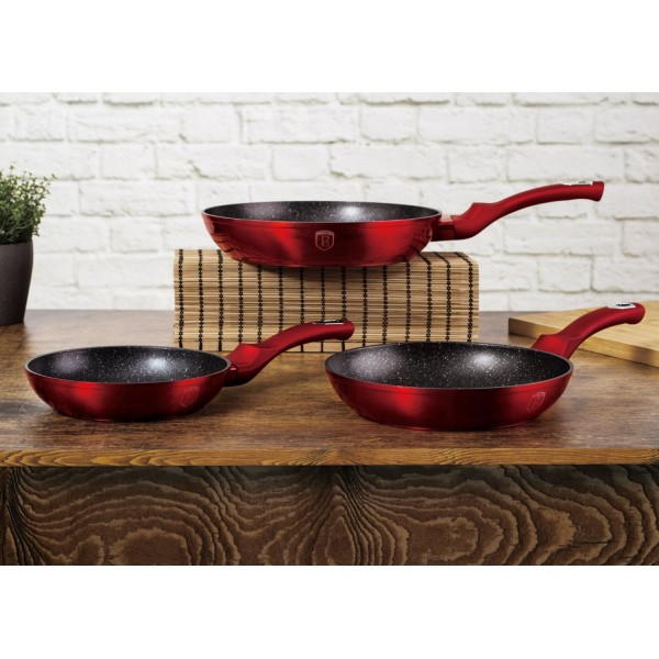 Zestaw patelni Berlinger Haus BH-1288-NF Metallic Burgundy Line 20/24/28 cm do smażenia różnorodnych potraw