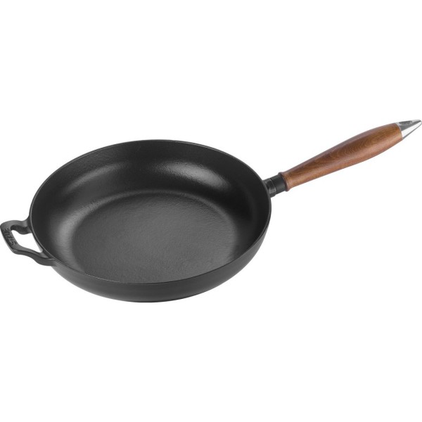 Patelnia tradycyjna Staub żeliwna 28 cm z drewnianym uchwytem do smażenia