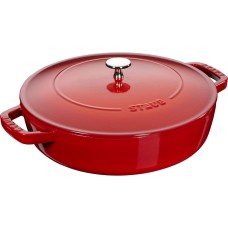 Patelnia tradycyjna Staub Żeliwna do duszenia 28 cm czerwona z pokrywką