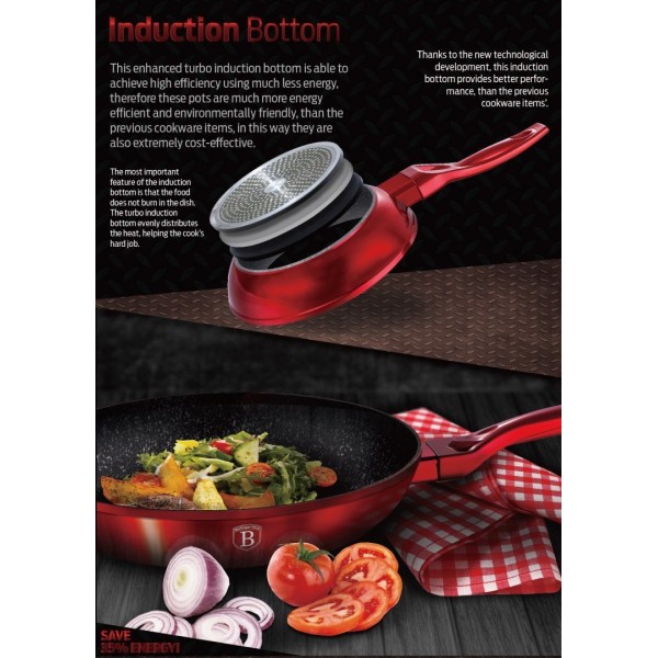 Patelnia granitowa Berlinger Haus Metallic Line Red 28 cm do smażenia i gotowania