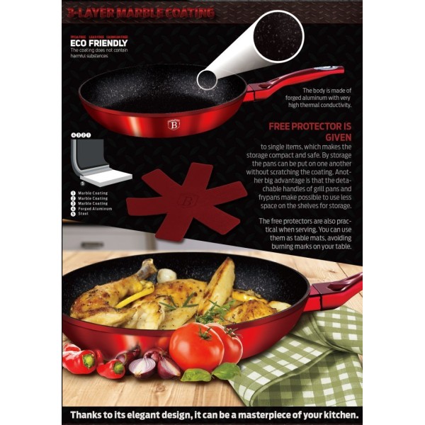 Patelnia granitowa Berlinger Haus Metallic Line Red 28 cm do smażenia i gotowania