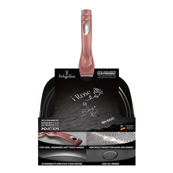 Zestaw patelni Berlinger Haus Metallic Line i-Rose 20/24/28 cm do smażenia każdego dania