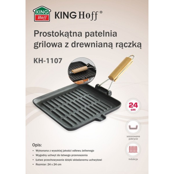 Patelnia grill żeliwna Kinghoff KH-1107 24 cm do grillowania na kuchence i grillu