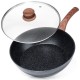 Patelnia tradycyjna VILDE 199065 Black&Wood 28 cm, granitowa non-stick, indukcja z pokrywką