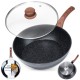 Patelnia tradycyjna VILDE 199065 Black&Wood 28 cm, granitowa non-stick, indukcja z pokrywką