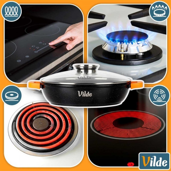 GARNEK GRANITOWY PŁASKI PATELNIA 4,7L 32cm Z POKRYWĄ Z AROMATYZEREM TERRUNA 199109