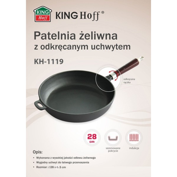 Patelnia żeliwna KiNGHOFF KH-1119 28 cm do smażenia i duszenia potraw