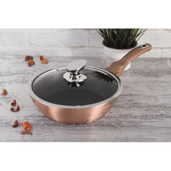 Пательня глибока BerlingerHaus BH-1517 з кришкою 24 см, мідна для приготування страв