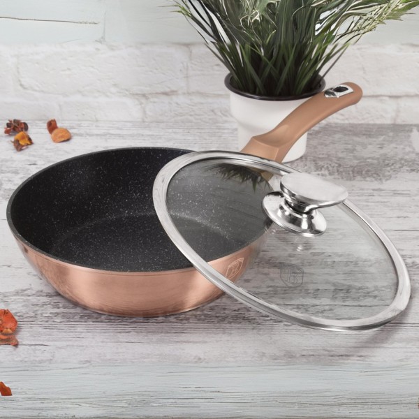 Пательня глибока BerlingerHaus BH-1517 з кришкою 24 см, мідна для приготування страв