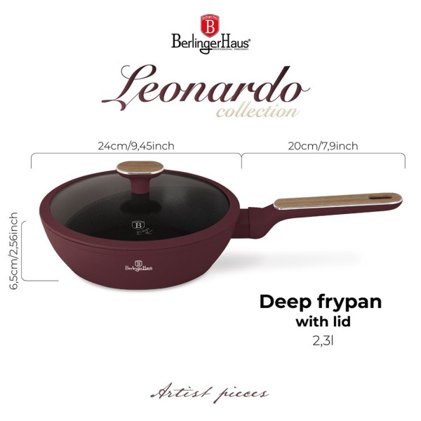 Пательня глибока Berlinger Haus Leonardo Nordic BH-8295 з кришкою 24 см для смаження та тушкування