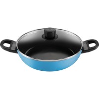 Patelnia głęboka Ballarini Caprera 28 cm z pokrywką do smażenia i duszenia w domu niebieska
