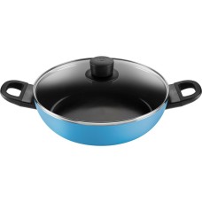 Patelnia głęboka Ballarini Caprera 28 cm z pokrywką do smażenia i duszenia w domu niebieska