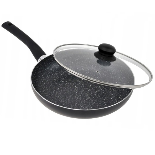 Patelnia Brunbeste BB-2844 z powłoką mamurową 30 cm z pokrywką do smażenia i duszenia