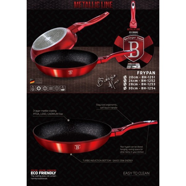 Patelnia granitowa Berlinger Haus Metallic Burgundy Line 24cm do smażenia i przygotowywania potraw