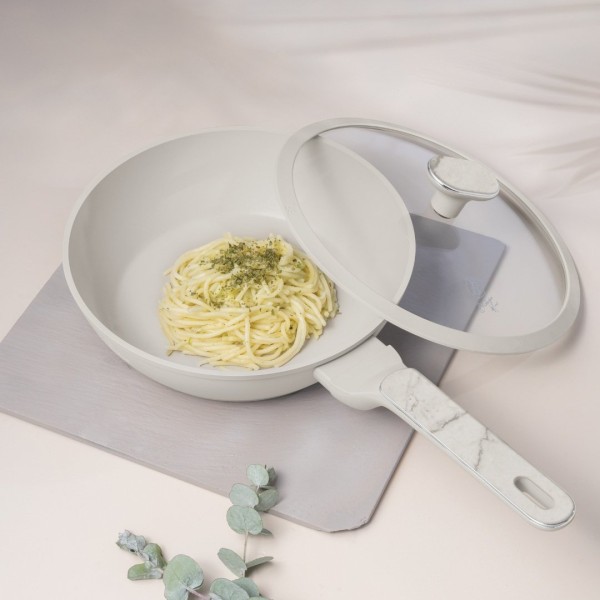 Patelnia głęboka BerlingerHaus Sahara Marble 24 cm z pokrywką do smażenia i duszenia