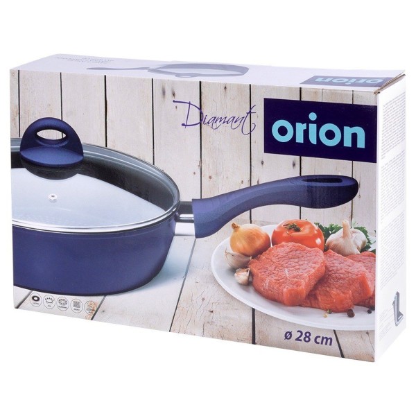 Patelnia tradycyjna Orion DIAMANT 28 cm, nieprzywierająca diamentowa, z pokrywką szklaną, indukcja