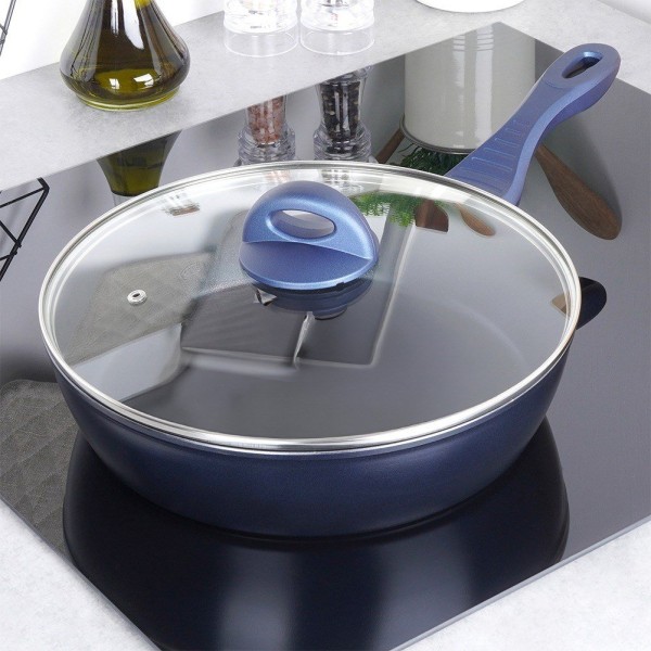 Patelnia tradycyjna Orion DIAMANT 28 cm, nieprzywierająca diamentowa, z pokrywką szklaną, indukcja