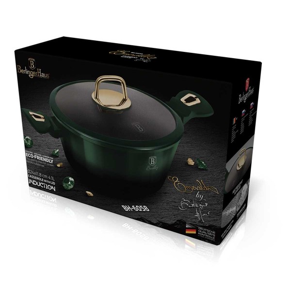 Кухонний посуд, Berlinger Haus, Granitowy garnek 4.1 л 24 см Metallic Line Emerald для приготування їжі BH-6058