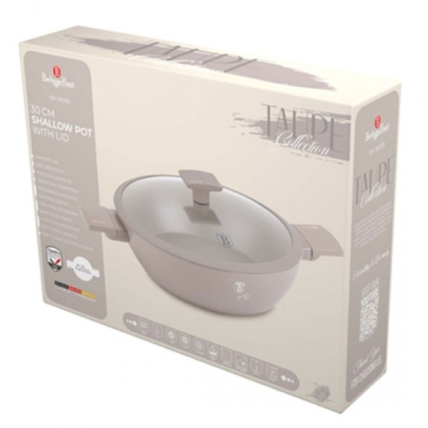 Каструля Berlinger Haus BH-8099, титанова плоска з кришкою 30 см, для готування на плиті та в духовці