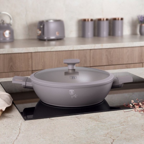 Каструля Berlinger Haus BH-8099, титанова плоска з кришкою 30 см, для готування на плиті та в духовці