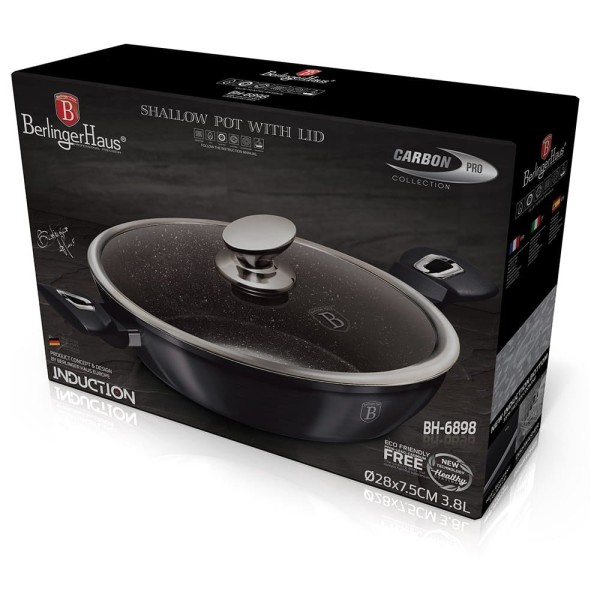 Garnek niski Berlinger Haus Metallic Line Carbon Pro BH-6898, 3.8L, 28cm, z powłoką granitową, idealny do duszenia i smażenia