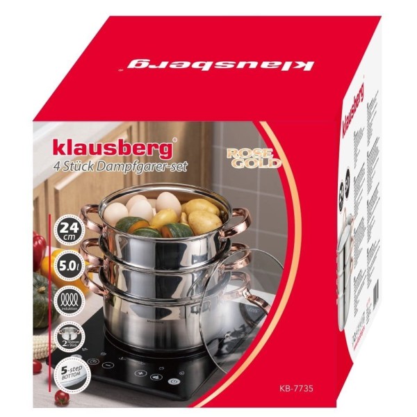 Garnek do gotowania na parze Klausberg KB-7735 24cm zestaw 4 el. dla zdrowego gotowania