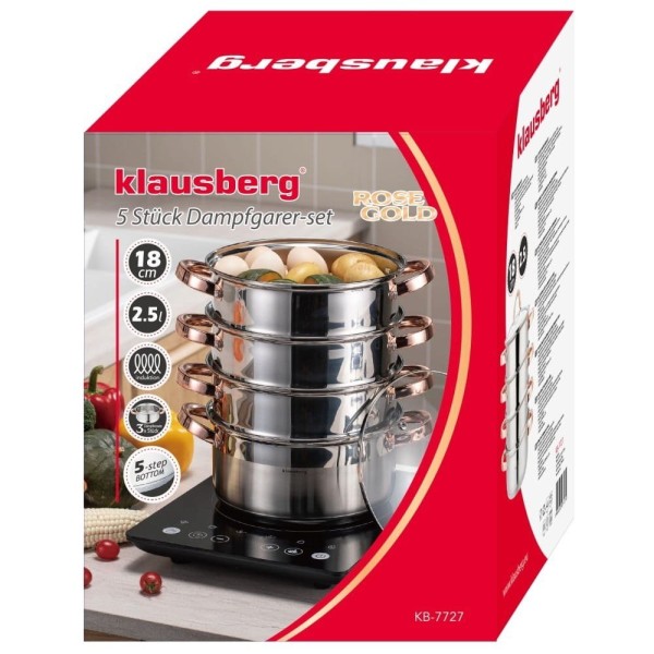 Garnek parowy Klausberg KB-7727 zestaw 5 el. 18 cm do gotowania na parze dla zdrowych potraw