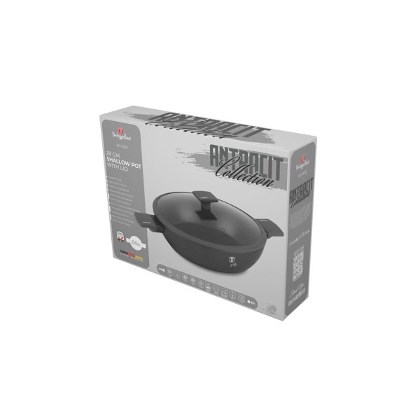 Niski garnek Berlinger Haus Antracit BH-8128 z pokrywką 28 cm 3,8 L do gotowania codziennego