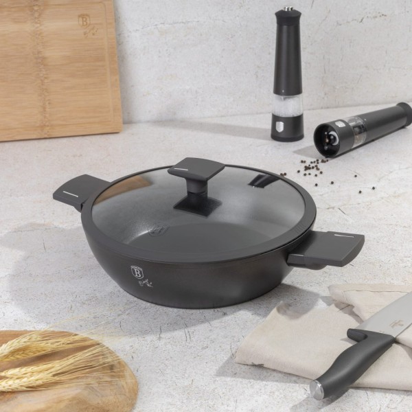 Niski garnek Berlinger Haus Antracit BH-8128 z pokrywką 28 cm 3,8 L do gotowania codziennego