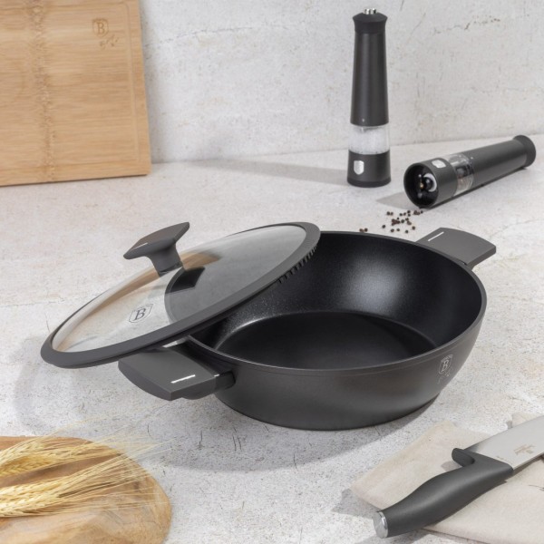 Niski garnek Berlinger Haus Antracit BH-8128 z pokrywką 28 cm 3,8 L do gotowania codziennego