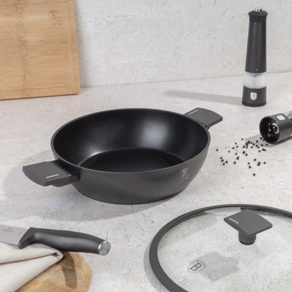 Niski garnek Berlinger Haus Antracit BH-8128 z pokrywką 28 cm 3,8 L do gotowania codziennego