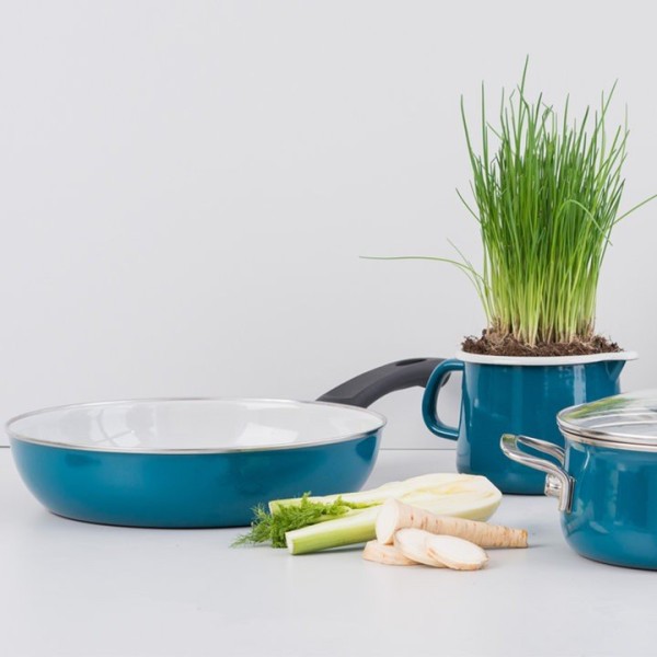 Garnki tradycyjne, Riess, niski garnek Aquamarin 16 cm z pokrywą