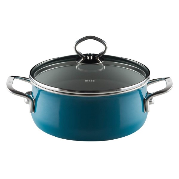 Garnki tradycyjne, Riess, niski garnek Aquamarin 16 cm z pokrywą