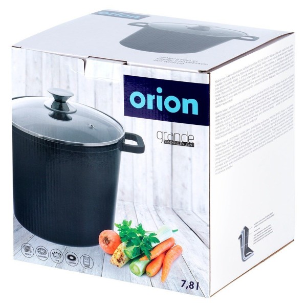 Garnek tradycyjny Orion GRANDE 7.6L ze szkłem, wysoki, do indukcji