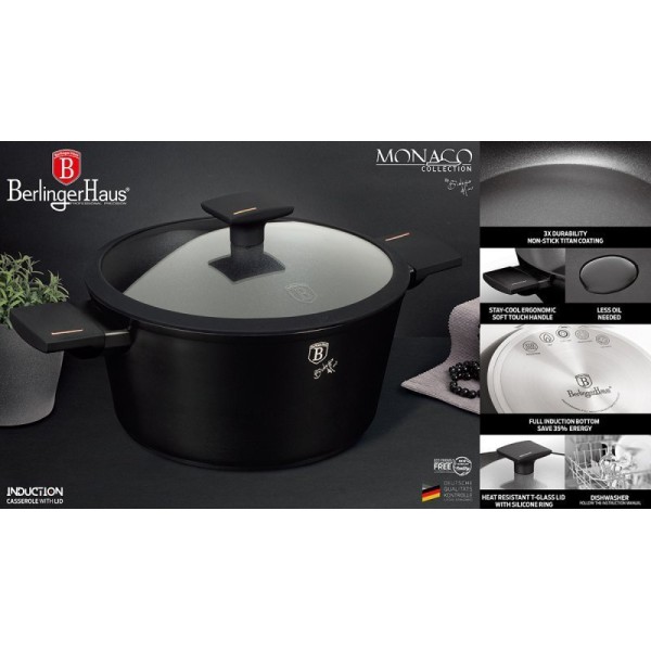 Каструля Berlinger Haus BH-7086 Monaco, титанова 20 см — для варіння та тушкування на плиті