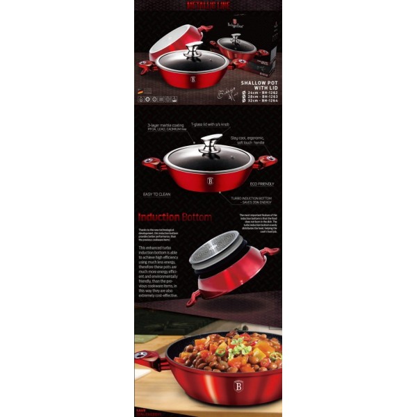 Garnek Berlinger Haus Metallic Burgundy Line BH-1263 3.8L 28cm do gotowania na kuchence