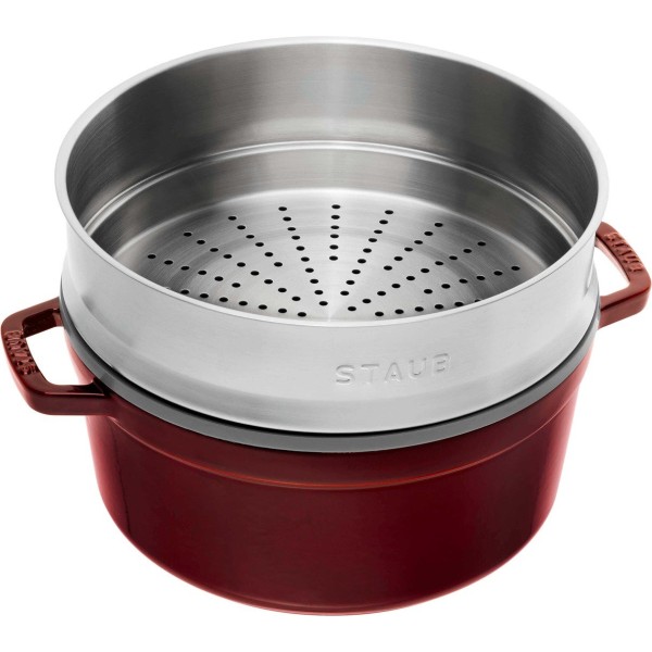 Гарячий посуд, Staub La Cocotte, Жароміцний чавунний круглий горщик з вставкою, 5.2 л, гранатовий