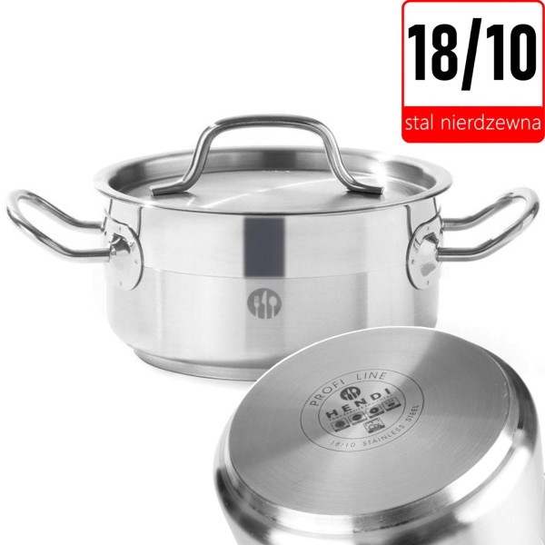 Garnek tradycyjny Hendi Profi Line niski 2,8 l z pokrywką śr. 200 mm x 90 mm - do gotowania potraw
