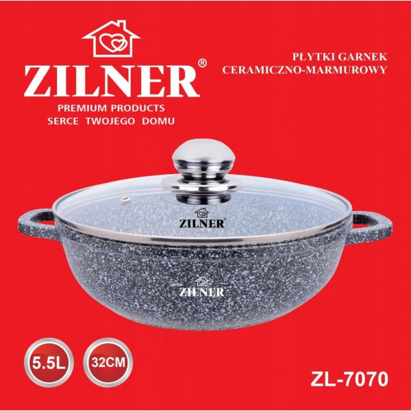 Wok Garnek Zilner ZL-7070 Marmurowy 5.5L 32cm do smażenia i duszenia potraw