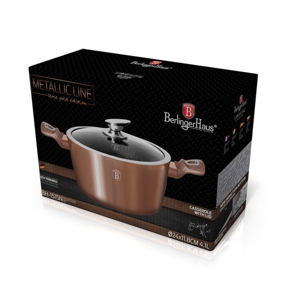 Каструля традиційна Berlinger Haus Metallic Line Rose Gold 4,5 л, 24 см для готування