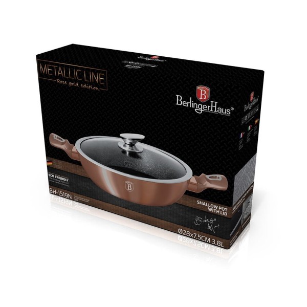 Garnek Wok Berlinger Haus Metallic Line BH-1519N 28cm 3.8L Rose Gold do smażenia i duszenia potraw