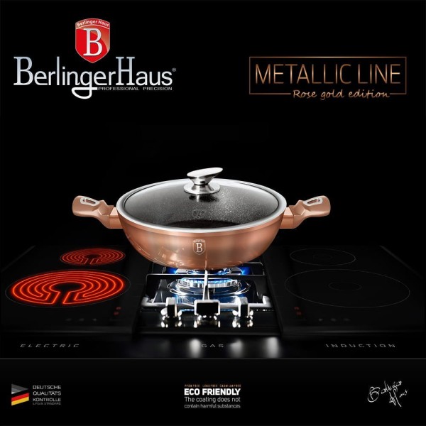 Garnek Wok Berlinger Haus Metallic Line BH-1519N 28cm 3.8L Rose Gold do smażenia i duszenia potraw