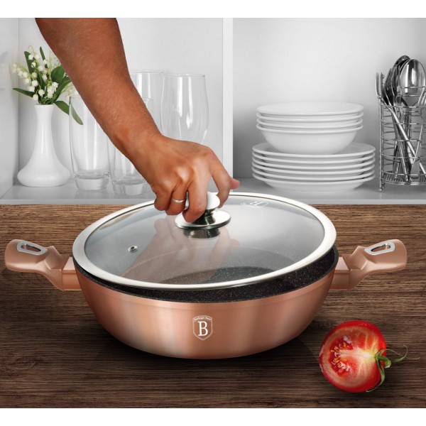 Garnek Wok Berlinger Haus Metallic Line BH-1519N 28cm 3.8L Rose Gold do smażenia i duszenia potraw