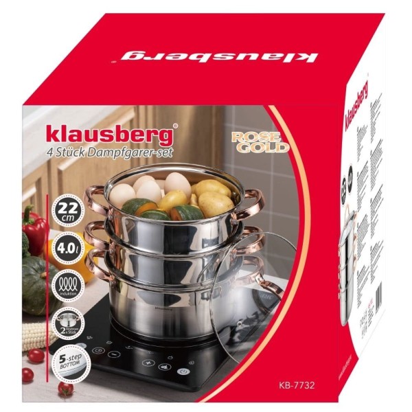 Garnek parowy Klausberg KB-7732 zestaw 4 el. do gotowania na parze 22 cm