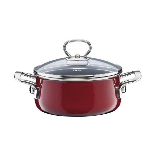 Garnek tradycyjny Riess Rosso 16 cm z pokrywą — niski, do gotowania