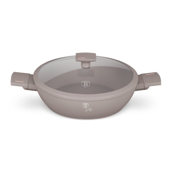 Garnk płytki, BerlingerHaus BH-8098 Taupe — do gotowania, 3,8 l z pokrywką 28 cm