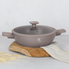 Garnk płytki, BerlingerHaus BH-8098 Taupe — do gotowania, 3,8 l z pokrywką 28 cm