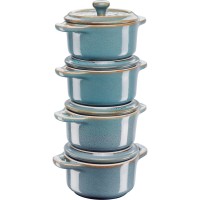 Garnki tradycyjne Staub Gift Giving zestaw 4 mini cocotte okrągłych 10 cm antyczny turkusowy