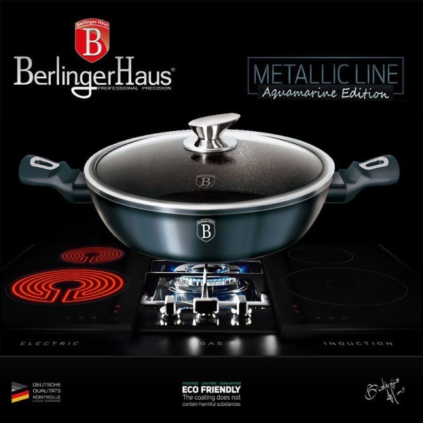 Garnek płaski Berlinger Haus Metallic Aquamarine BH-6794 3.8L 28cm do gotowania i duszenia potraw
