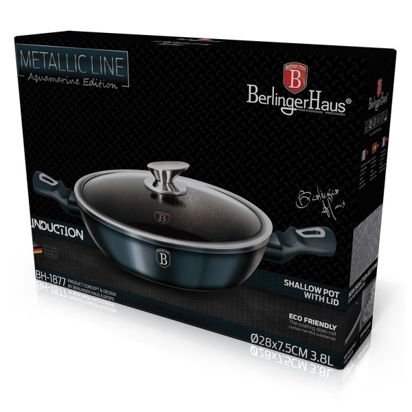 Garnek płaski Berlinger Haus Metallic Aquamarine BH-6794 3.8L 28cm do gotowania i duszenia potraw